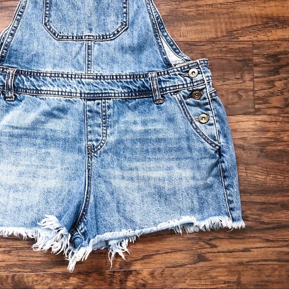 True Craft • denim overall shorts shortalls cut offs raw frayed hem distressed - Picture 7 of 12